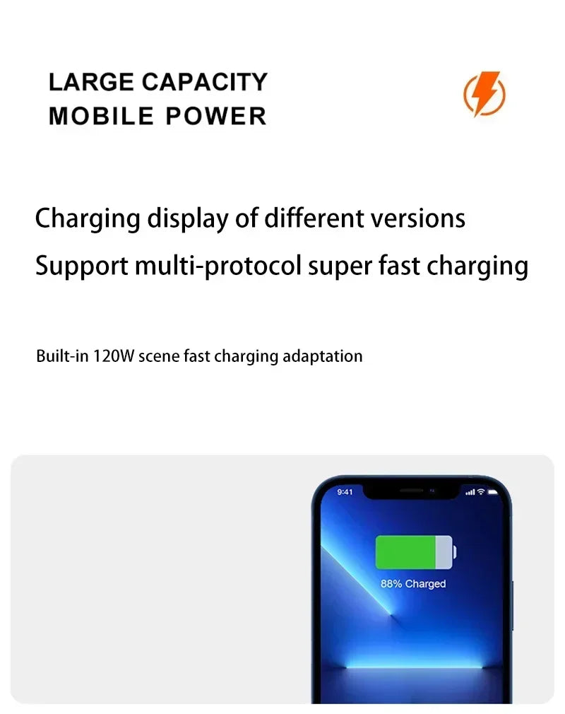 200000mAh 120W Banque d’alimentation de capacité ultra-large Charge rapide Banque d’alimentation d’affichage numérique portable pour iPhone Samsung Huawei xiaomi