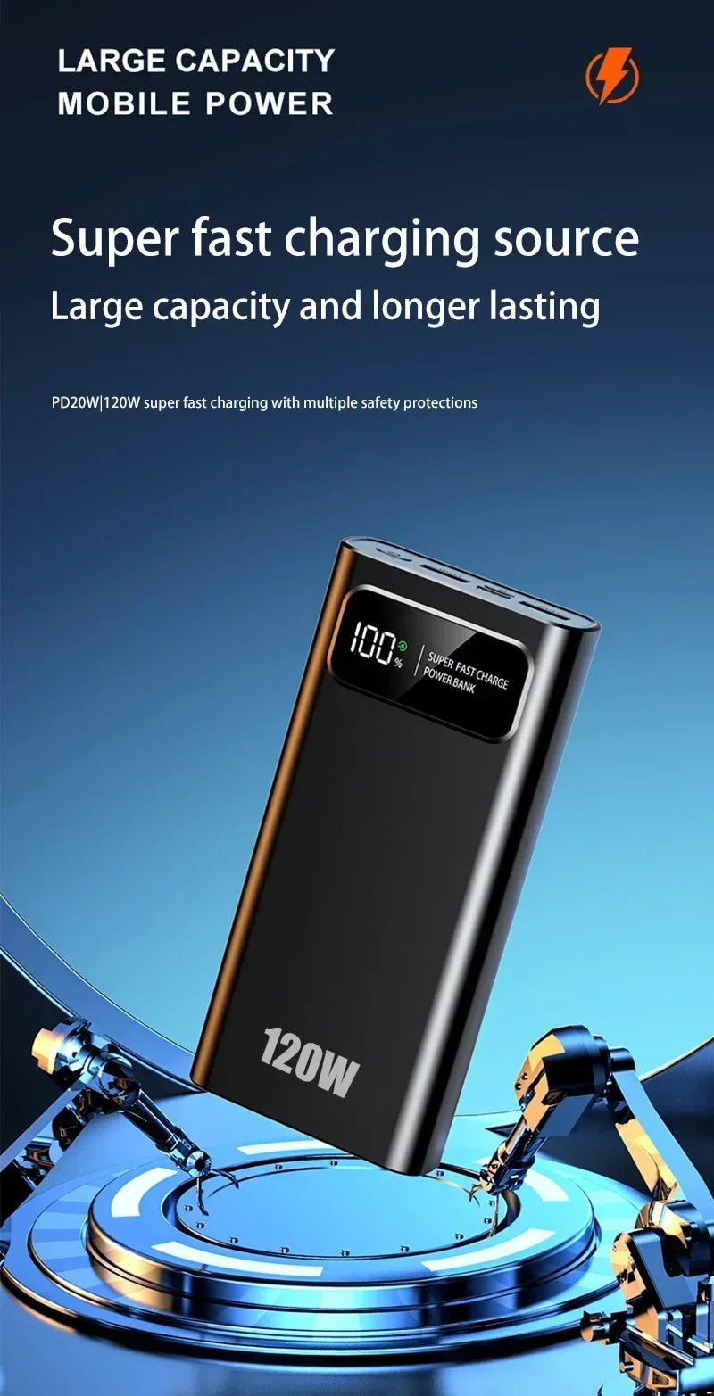 200000mAh 120W Banque d’alimentation de capacité ultra-large Charge rapide Banque d’alimentation d’affichage numérique portable pour iPhone Samsung Huawei xiaomi