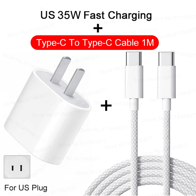 Chargeur rapide 35W pour iPhone 11 12 13 14 15 Pro Max Câble de charge rapide pour iPhone 15 Plus Chargeur de téléphone de ligne de données USB Type C