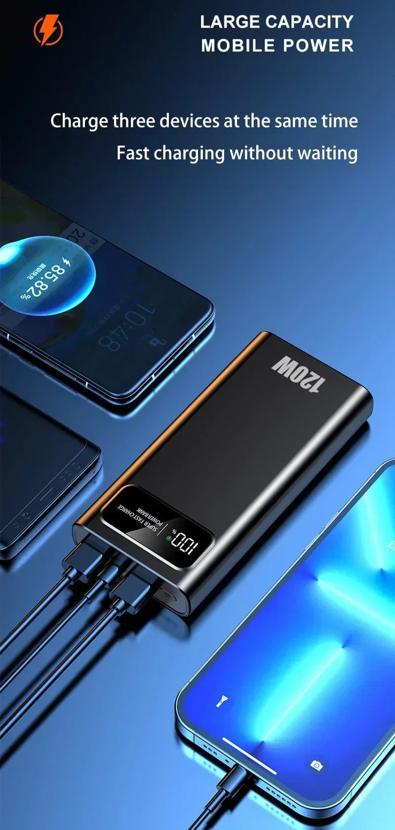 200000mAh 120W Banque d’alimentation de capacité ultra-large Charge rapide Banque d’alimentation d’affichage numérique portable pour iPhone Samsung Huawei xiaomi