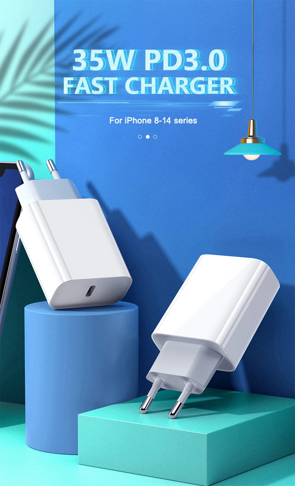 Chargeur rapide 35W pour iPhone 11 12 13 14 15 Pro Max Câble de charge rapide pour iPhone 15 Plus Chargeur de téléphone de ligne de données USB Type C