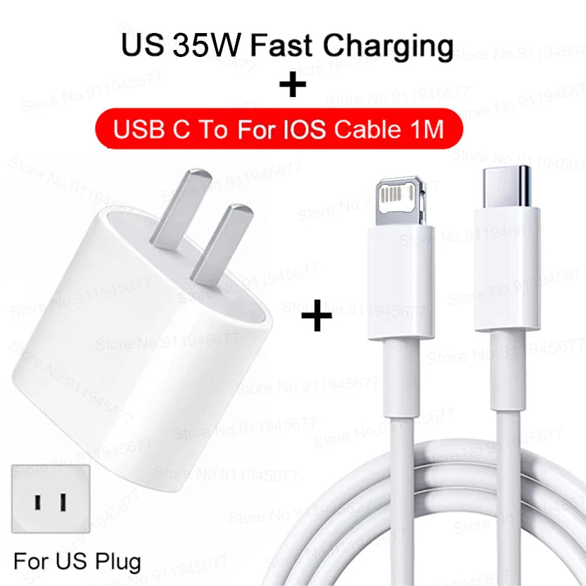 Chargeur rapide 35W pour iPhone 11 12 13 14 15 Pro Max Câble de charge rapide pour iPhone 15 Plus Chargeur de téléphone de ligne de données USB Type C