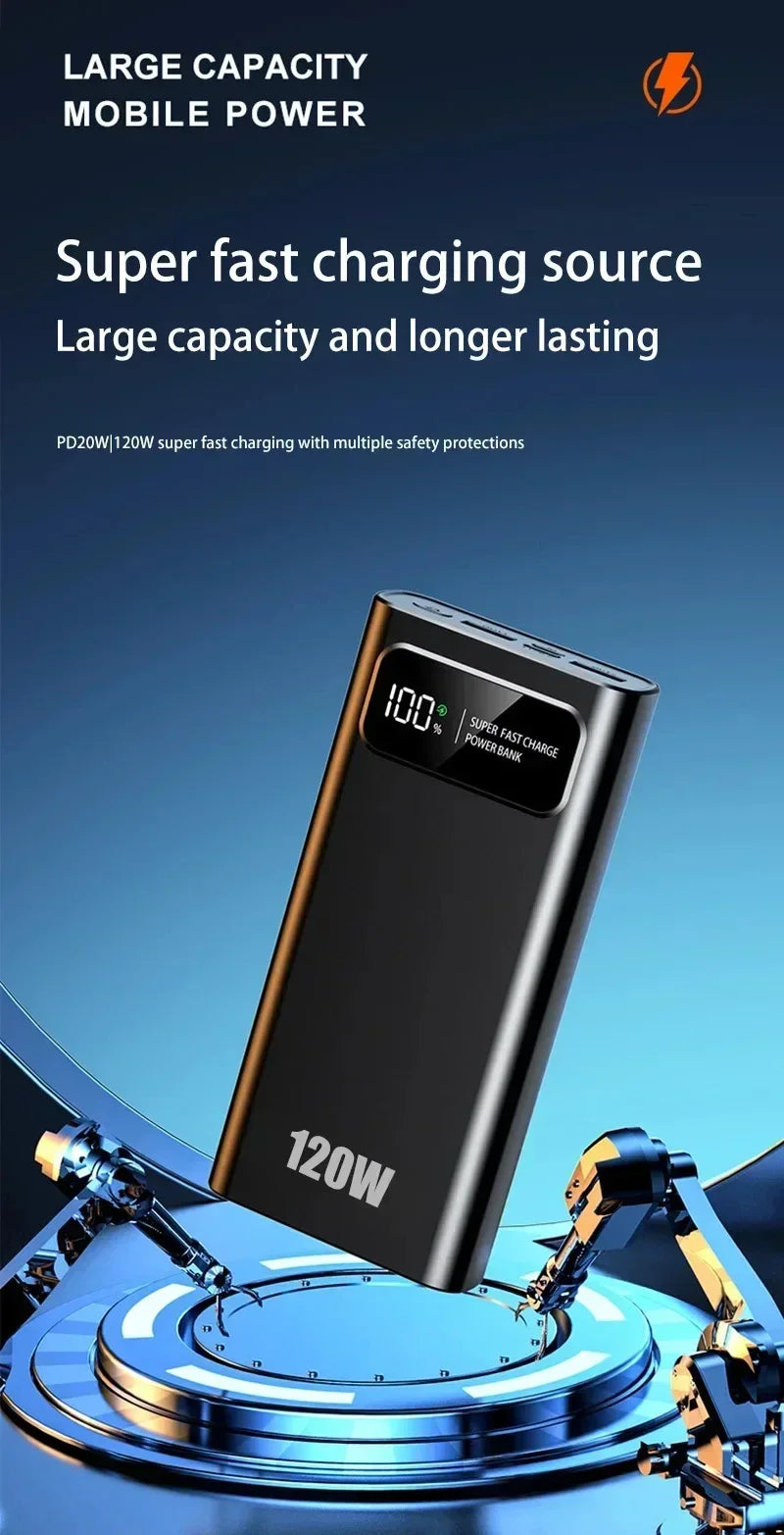 200000mAh 120W Banque d’alimentation de capacité ultra-large Charge rapide Banque d’alimentation d’affichage numérique portable pour iPhone Samsung Huawei xiaomi