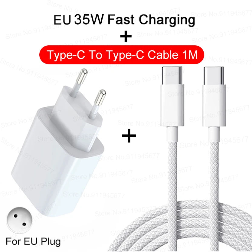 Chargeur rapide 35W pour iPhone 11 12 13 14 15 Pro Max Câble de charge rapide pour iPhone 15 Plus Chargeur de téléphone de ligne de données USB Type C