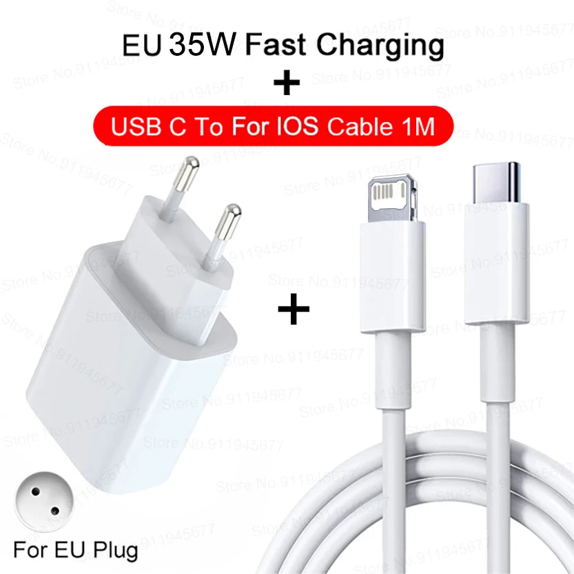 Chargeur rapide 35W pour iPhone 11 12 13 14 15 Pro Max Câble de charge rapide pour iPhone 15 Plus Chargeur de téléphone de ligne de données USB Type C
